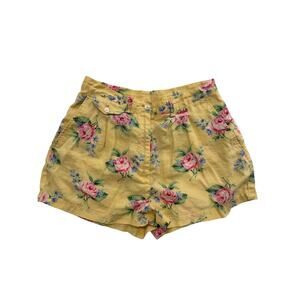 Lauren Ralph Lauren High Rise Shorts Yellow Floral Linen Women's ~24.5" Cottage